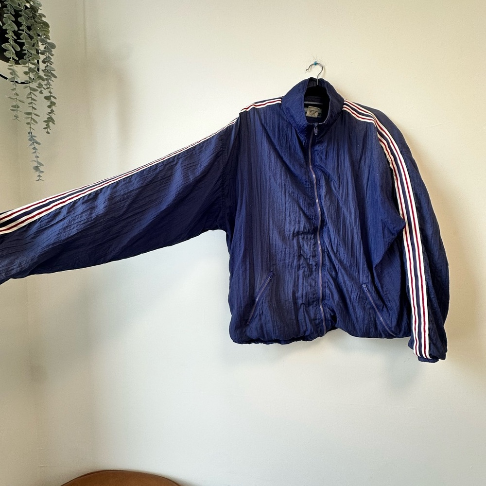 Vintage Navy Blue Striped Windbreaker